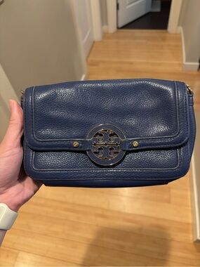 Tory Burch Navy Amanda Logo Flap Bag